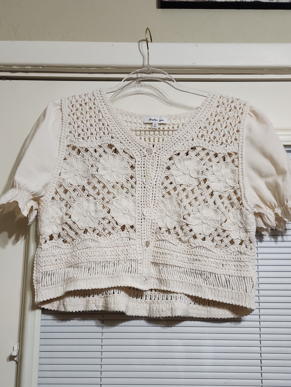 Another Love Ivory Crochet Floral Short Sleeve Top